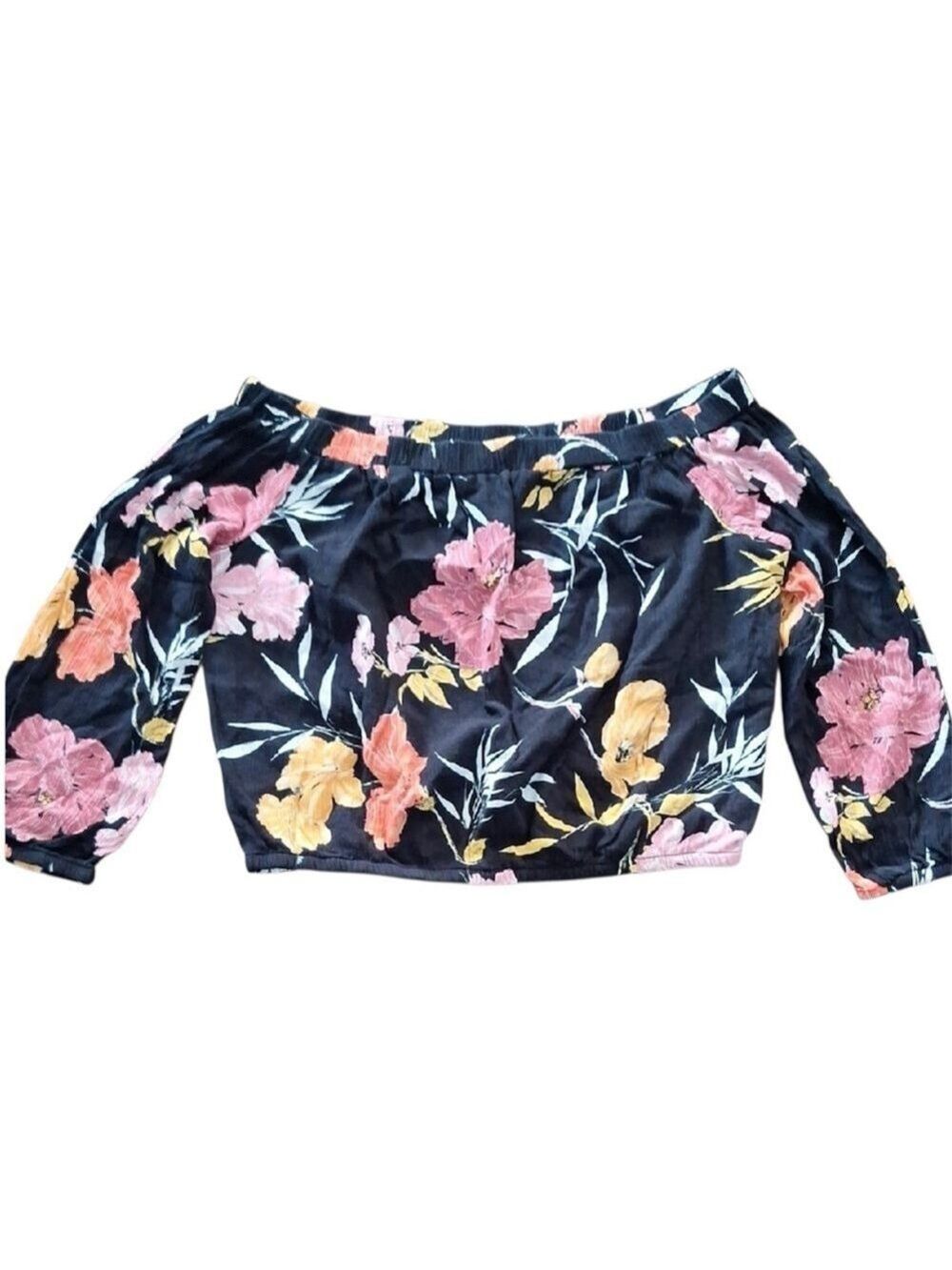 Guess Black Floral Crop Top Size Large - Picture 2 of 9